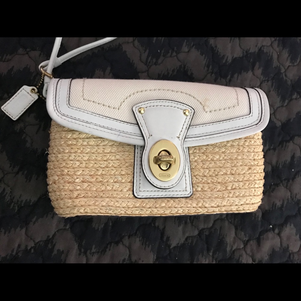 Coach bleaker straw wristlet/ clutch